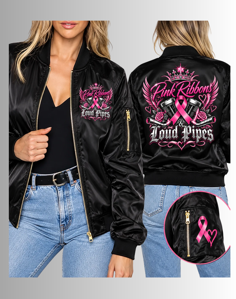 Pink Ribbons and Loud Pipes Satin Jacket