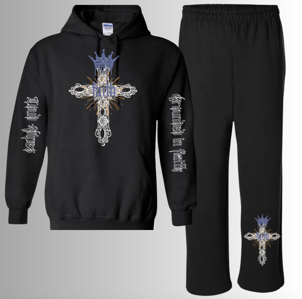 Grounded in Faith Hooded Sweatsuit - white/ blue