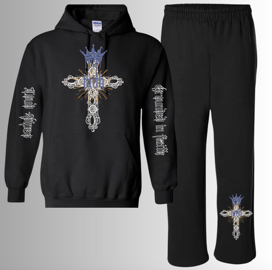 Grounded in Faith Hooded Sweatsuit - white/ blue